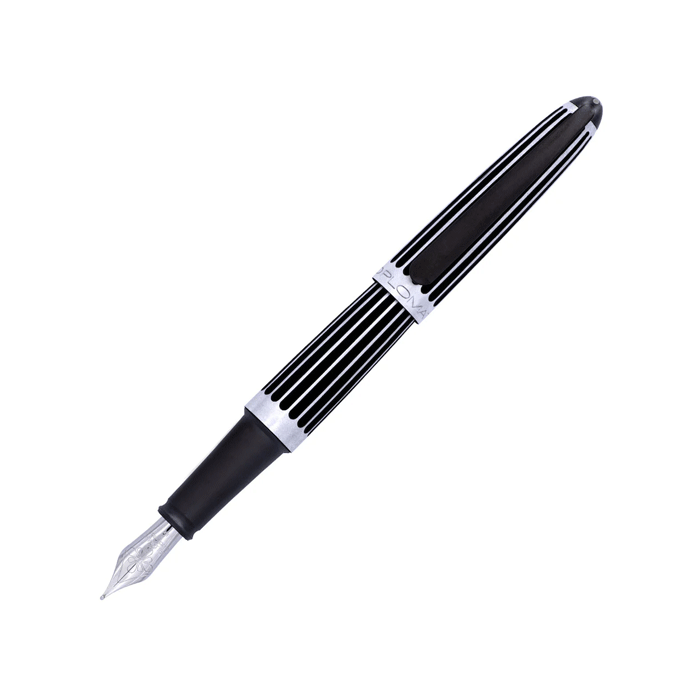 This Diplomat Aero Black Stripes Fountain Pen is made with aluminium with brushed chrome and black inside the grooves. 