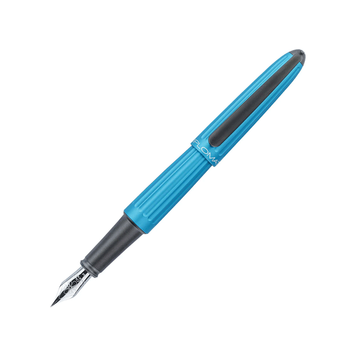 This Aero Fountain Pen in Turquoise by Diplomat is made with aluminium. 