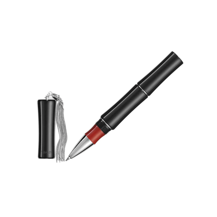 This TIBALDI Rich Black Bamboo Rollerball Pen with Silver Tassel has a pop of red once the cap is lifted. 