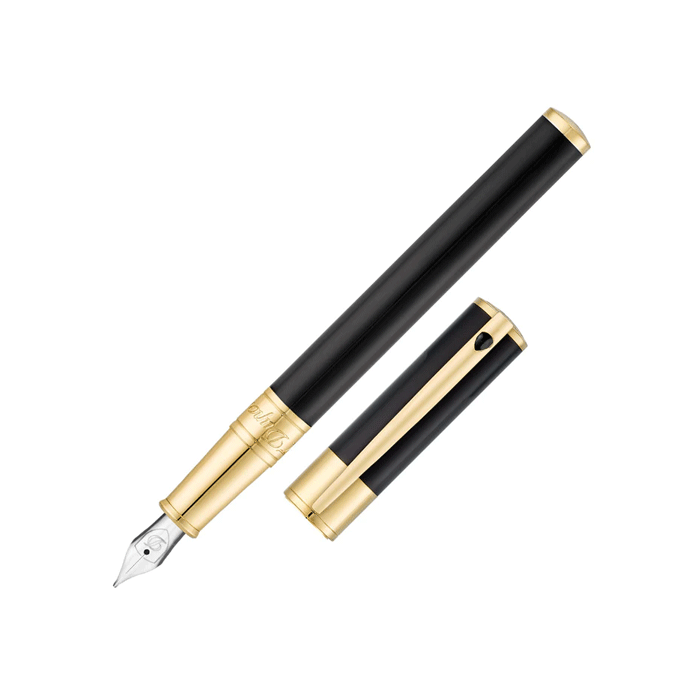 D-Initial Fountain Pen Black and Gold by S.T. Dupont with the brand name engraved on the barrel.