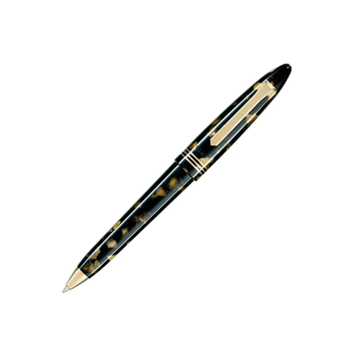 Tibaldi's Bononia Black and Gold Ballpoint Pen 18k Gold Trim features the distinctive three stripes under the engraved brand name. 