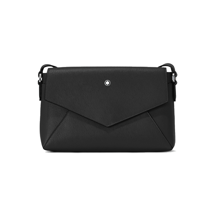 This Montblanc Sartorial Double Bag in Black Saffiano Leather has the snowcap emblem on the front flap closure.