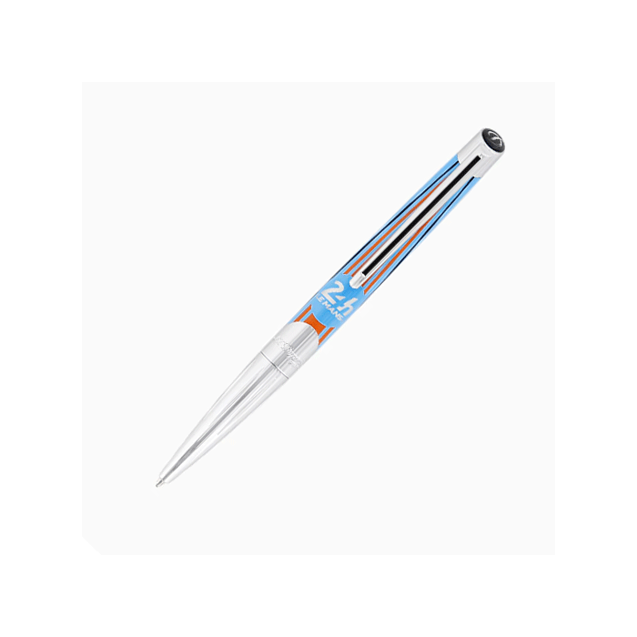 This Défi Millenium 24hr du Mans Ballpoint Pen Blue Orange by S.T.Dupont is made with lacquer and polished chrome. 