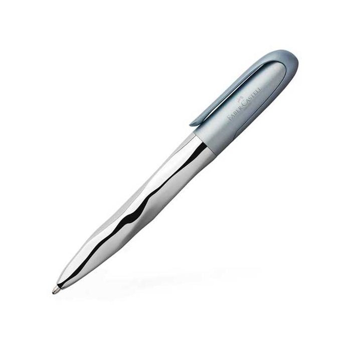 Faber-Castell, Nice Pen, Metallic Blue with Stainless Steel Twisted Barrel Ballpoint Pen. A Twist Mechanism, Secure Storage Clip & Brand Signature Engraving.