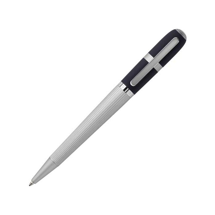 This Chrome & Navy Contour Ballpoint Pen has been crafted out of Hugo Boss.