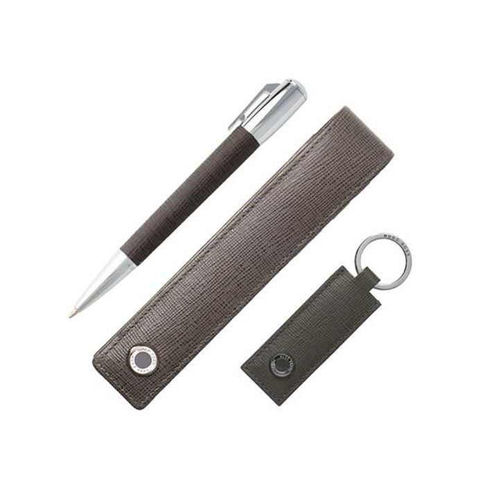 This grey pen set has been designed by hugo boss.