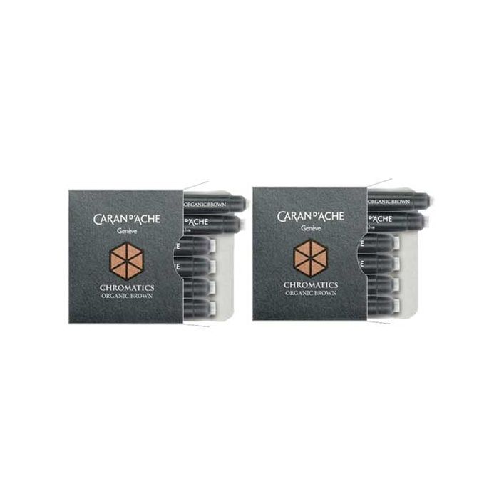 Full view of the Organic Brown small ink cartridge 6 pack suitable for all Caran d'Ache fountain pens.
