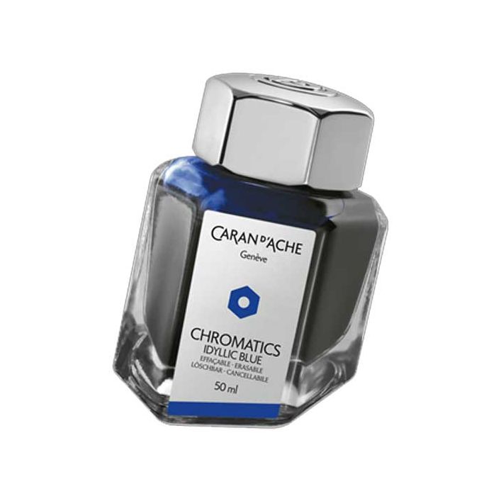 This is the Caran d'Ache Idyllic Blue Chromatics 50ml Ink Bottle. 