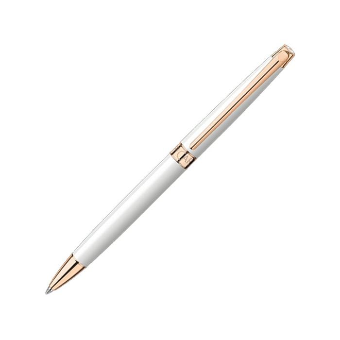 This is the Caran d'Ache Léman Slim White & Rose Gold Ballpoint Pen. 