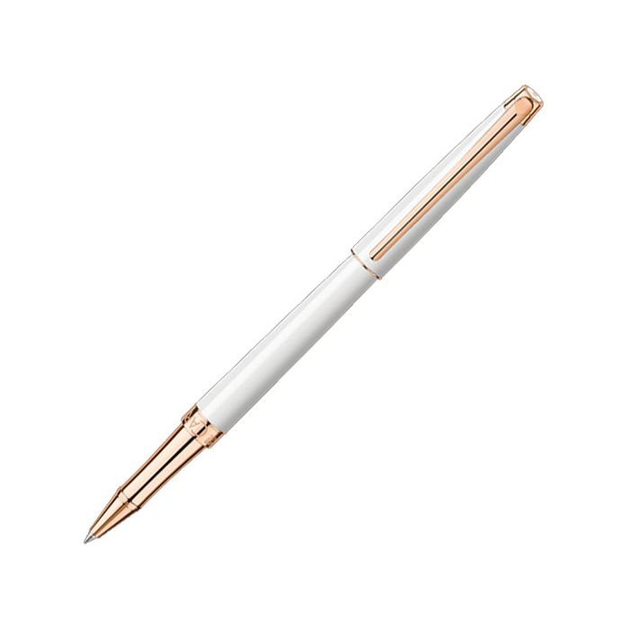 This is the Caran d'Ache Léman Slim White & Rose Gold Rollerball Pen.