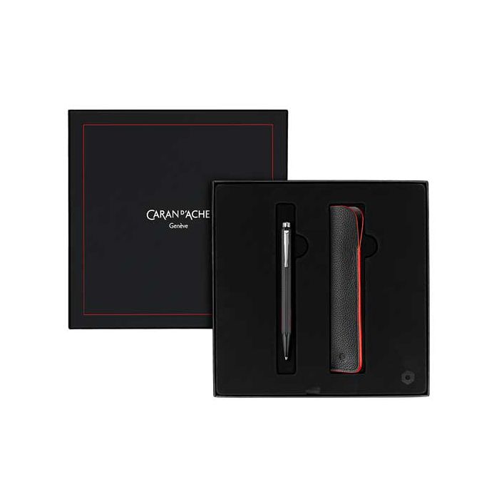 This Caran D'ache Ecridor pen set comes with a ballpoint pen and matching leather pen case.