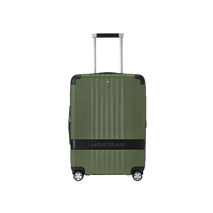 This Montblanc #MY4810 Cabin Trolley Case in Clay Green has the brand name across the front.