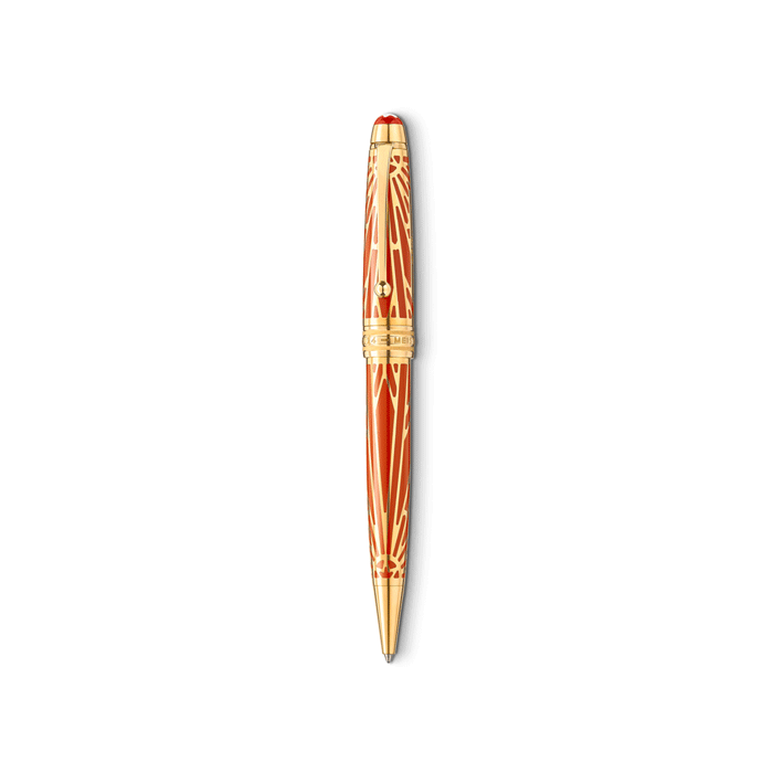 Montblanc's Meisterstück Solitaire LeGrand Ballpoint Pen The Origin Collection has three gold-plated rings around the centre for branding.