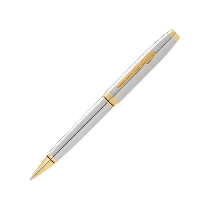 This Coventry Chrome with Gold Trim Ballpoint Pen was designed by Cross. 