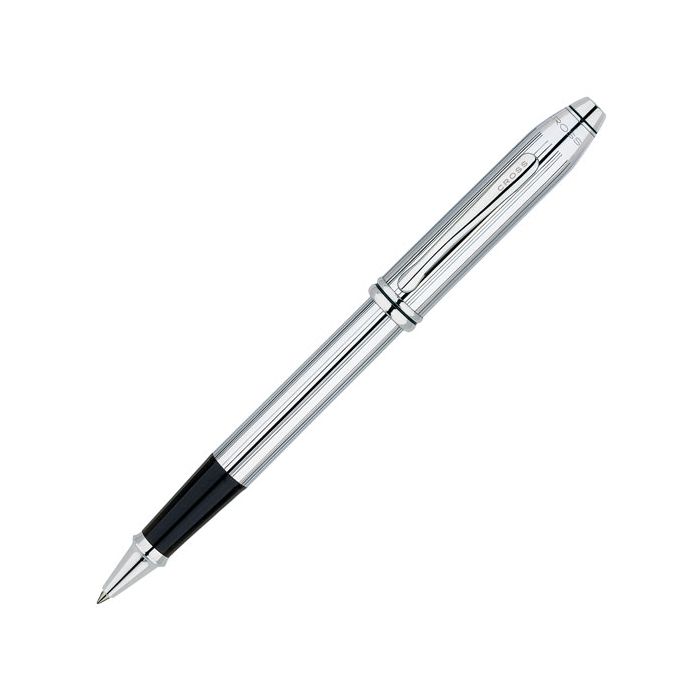 Front view of the Townsend Lustrous Chrome rollerball pen from Cross.