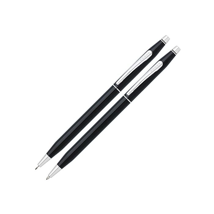 The Cross black lacquer ballpoint pen and mechanical pencil set.