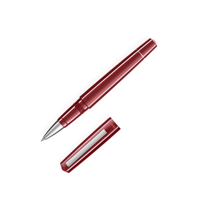 This TIBALDI Infrangible Deep Red Rollerball Pen has a sleek barrel and cap in maroon with contrasting chrome trims. 