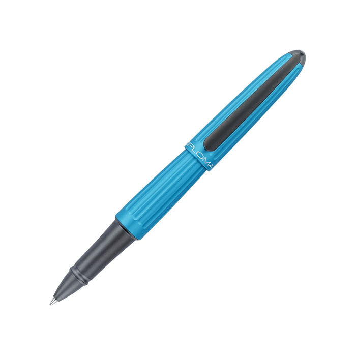 This Aero Rollerball Pen in Turquoise & Gunmetal by Diplomat has been made with aluminium and a matte black clip.
