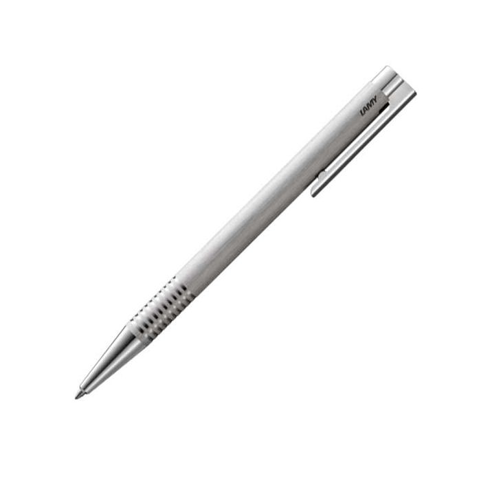 Ballpoint pen by LAMY part of the Logo range, brushed stainless steel.