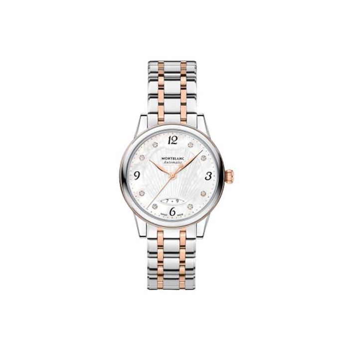 This Montblanc Bohème Stainless steel watch features a rose gold pattern throughout. 