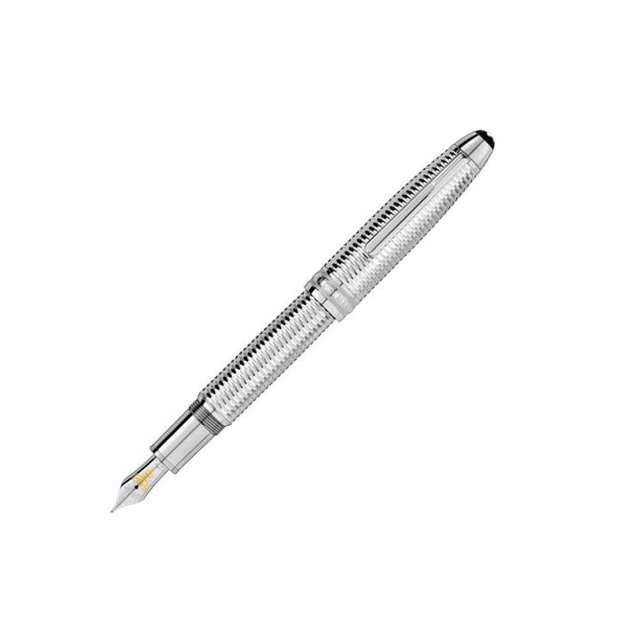 This Montblanc fountain pen is platinum-plated with a geometric pattern.