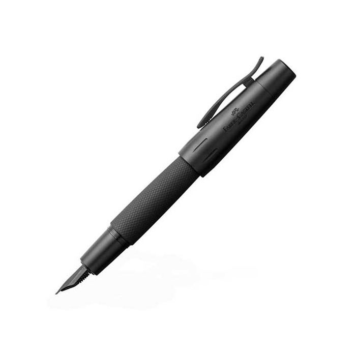 Faber-Castell, E-Motion, Pure, Black Aluminium & Matte Black Chrome Fountain Pen. Alternative nibs are available in B, EF, F & M sizes.