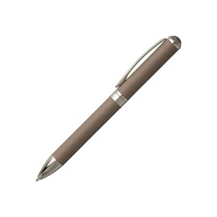 A full view of the Verse taupe leather ballpoint pen from Hugo Boss.
