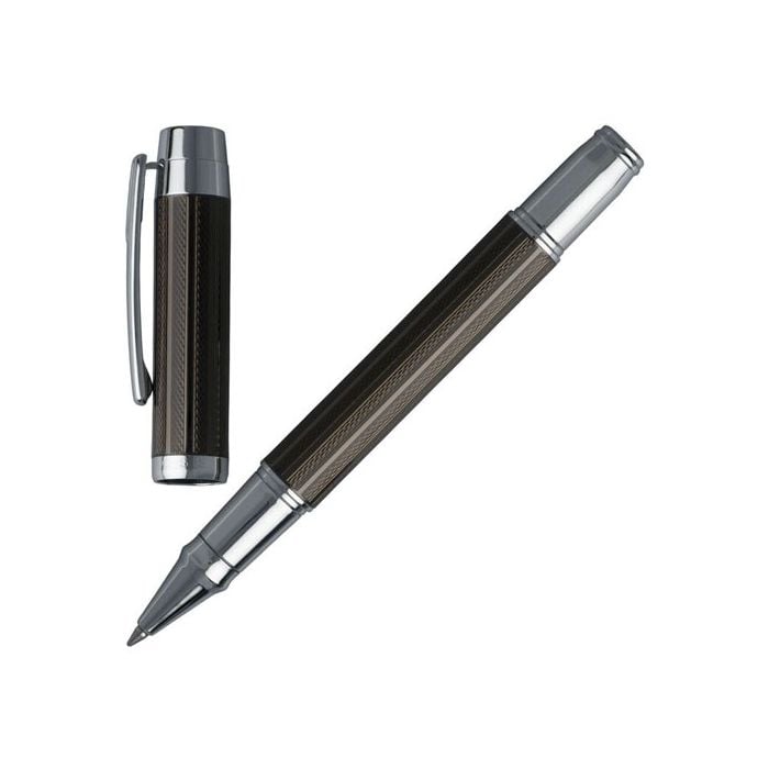 A full view of the Hugo Boss Bold Dark Chrome-Plated  rollerball pen.