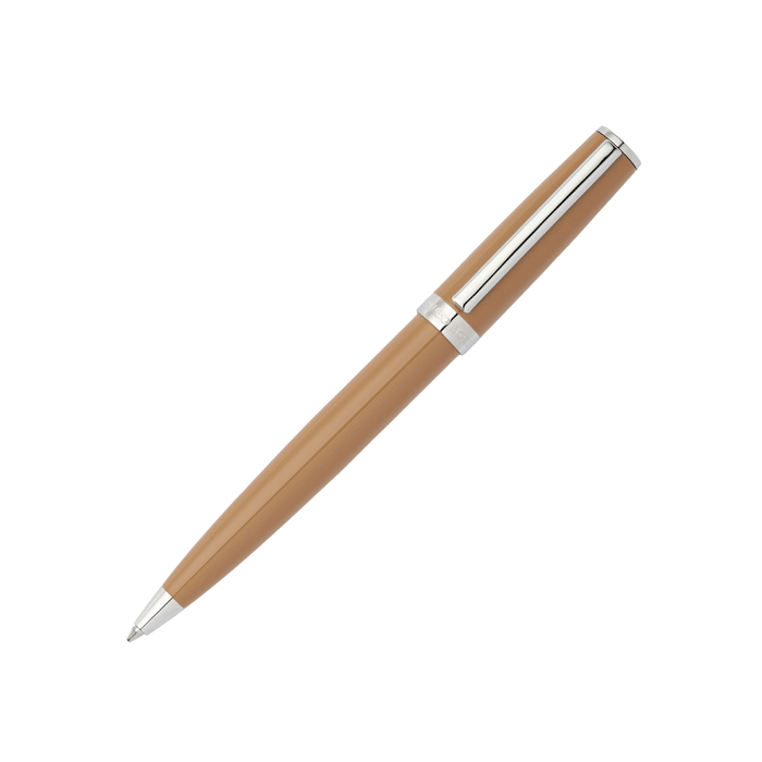 Hugo Boss' Gear Icon Camel Ballpoint Pen with chrome trims.