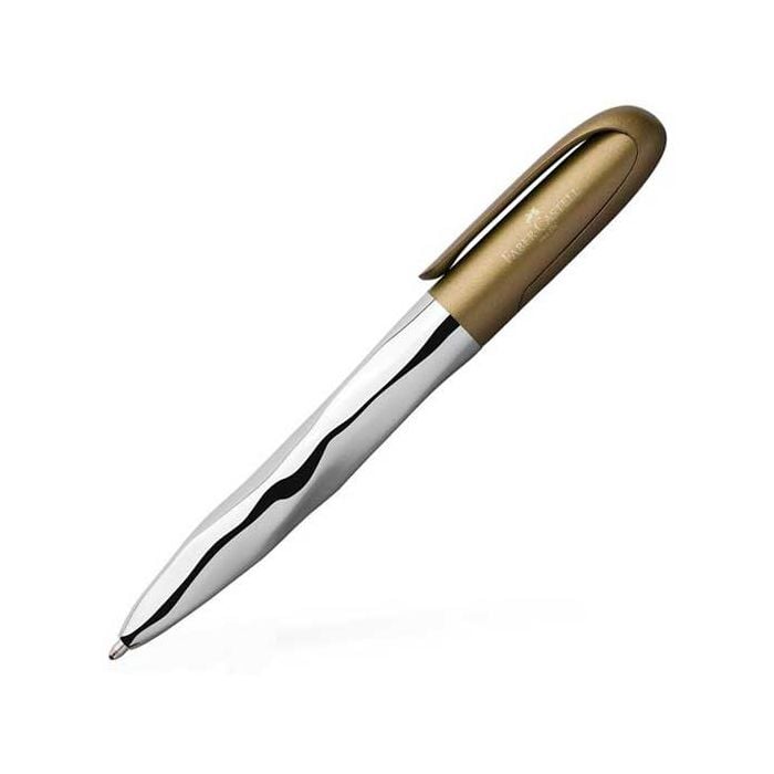 Faber-Castell, Metallic olive, Nice Pen Ballpoint with a twisted steel barrel, brand signature and secure clip detail.