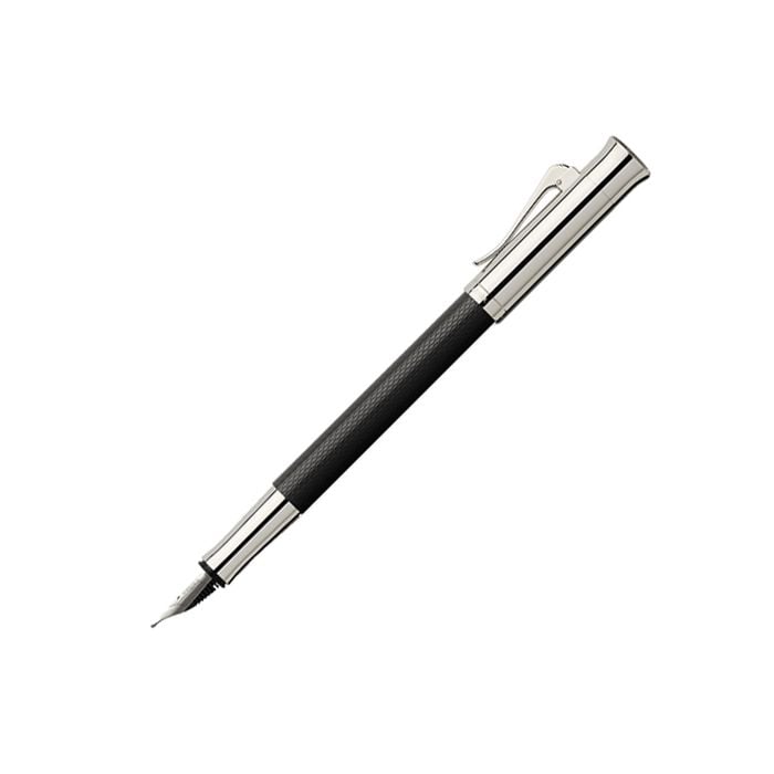 The Graf-von Faber-Castell Black Guilloche Fountain Pen has been finished with an intricate design, silver plated metal trim and chrome shine