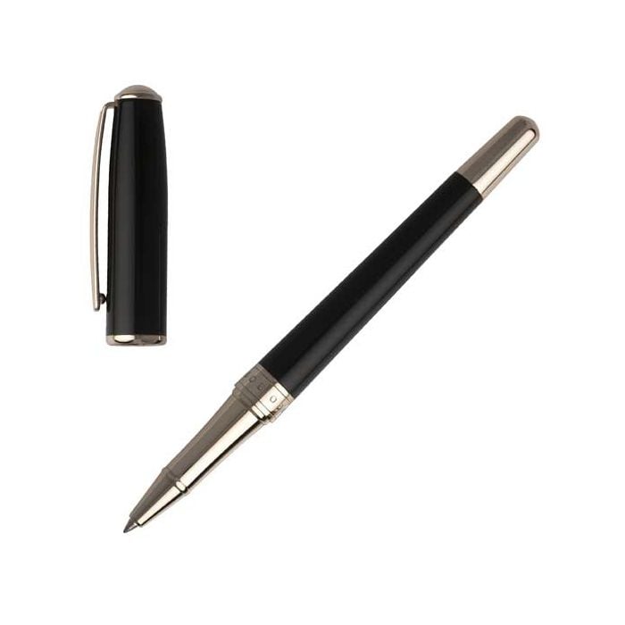 The Hugo Boss, Essential Lady, Black Lacquer & White Gold Rollerball Pen. Ideal for the working woman making a statement in the boardroom. Designed exclusively for women. 