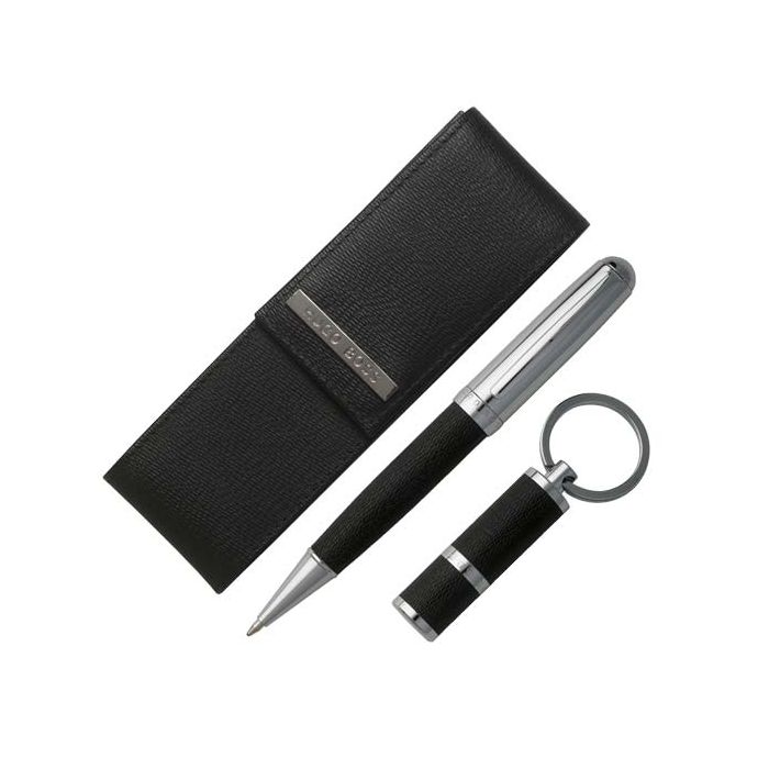 Hugo Boss Icon Ballpoint Pen Gift Set - Black Chrome Trim with Cufflinks |  HPBM014A | The Online Pen Company