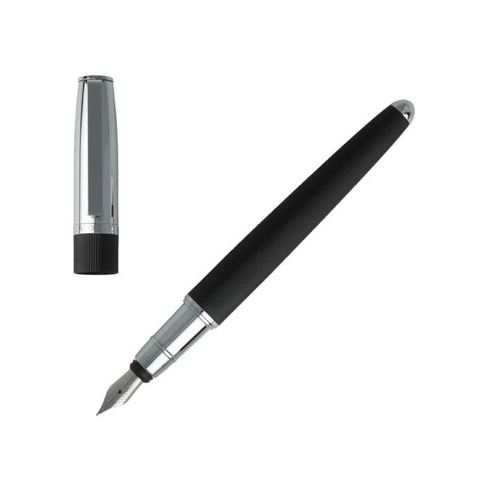 The Hugo Boss, Illusion, Black Chrome Fountain Pen with Chrome Trim and Steel Nib.