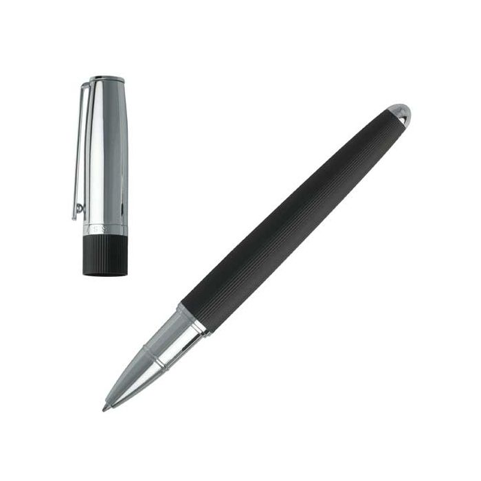 The Hugo Boss, Illusion, Black Chrome Rollerball Pen with Black & Polished chrome design.