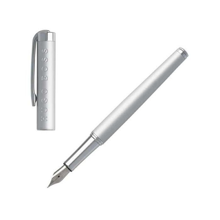 The Hugo Boss, Inception Chrome Fountain Pen is ideal for any Hugo Boss fan or simply as a personal gift. The pen combines matt and polished chrome finishes for a contemporary style and subtle grace.