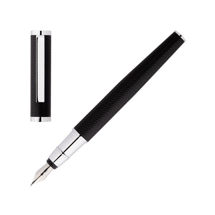 This Formation Herringbone Black & Chrome Fountain Pen has been designed for Hugo Boss.