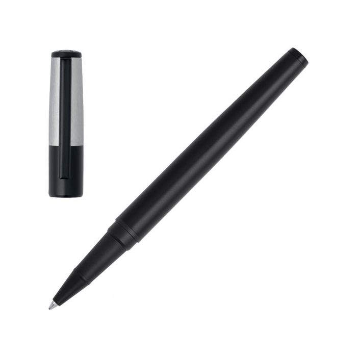 This Gear Minimal Black & Chrome Rollerball Pen has been designed by Hugo Boss.