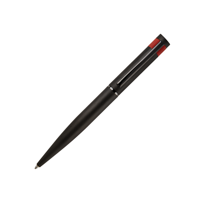 Loop Diamond Black and Red Ballpoint Pen by hugo boss with polished gunmetal accents. 