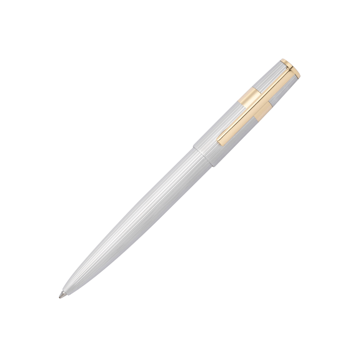 A Gear Pinstripe Matte Silver & Polished Gold Ballpoint Pen by Hugo Boss