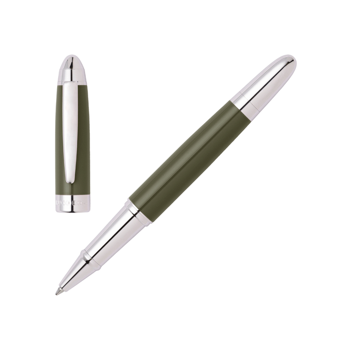 This Icon Khaki & Chrome Rollerball Pen by Hugo Boss has been made with brass. 