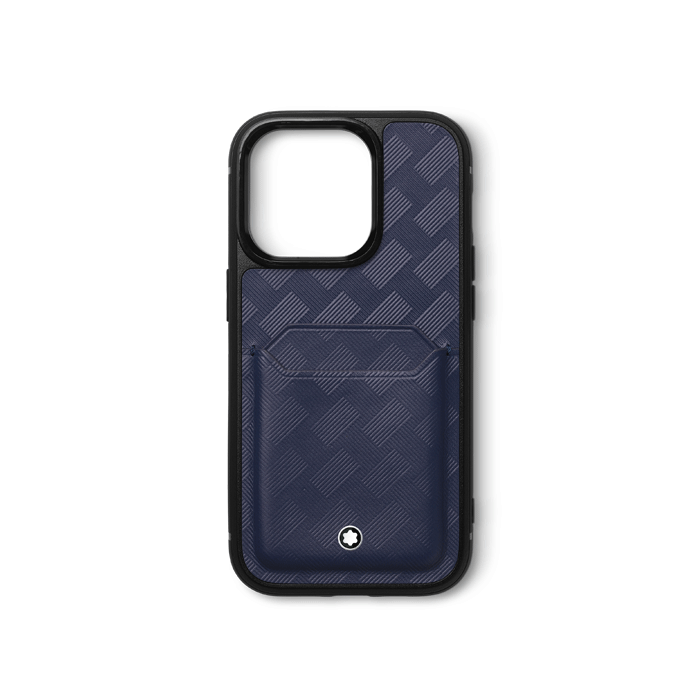 This Montblanc Extreme 3.0 Ink Blue 2CC iPhone 15 Pro Max Case has the snowcap emblem. 