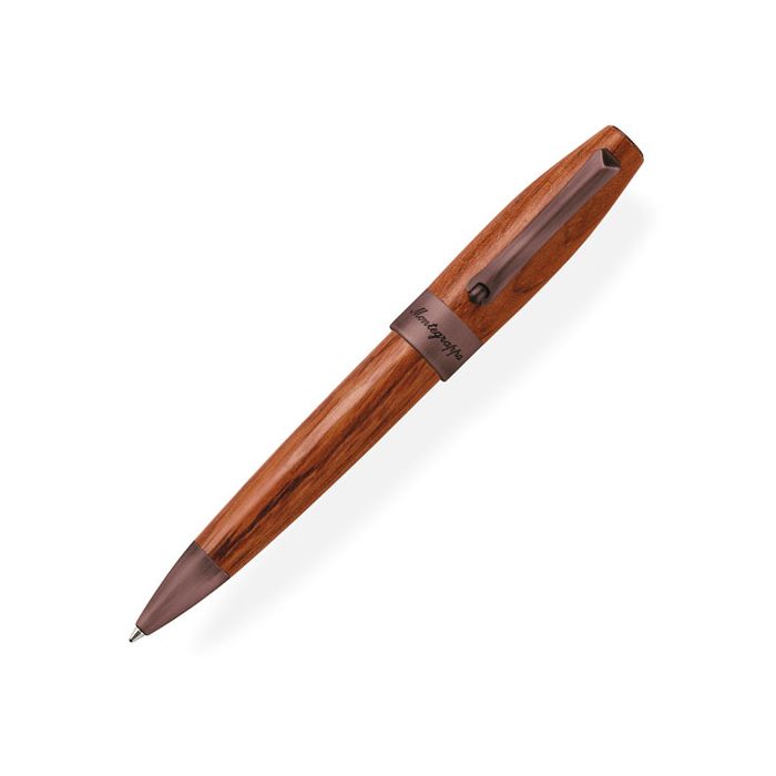 The Montegrappa, Heartwood, Pear Wood & Bronze Ballpoint Pen uses a twist release mechanism. The ballpoint is crafted from soft organic natural materials and finished with brushed bronze trim.