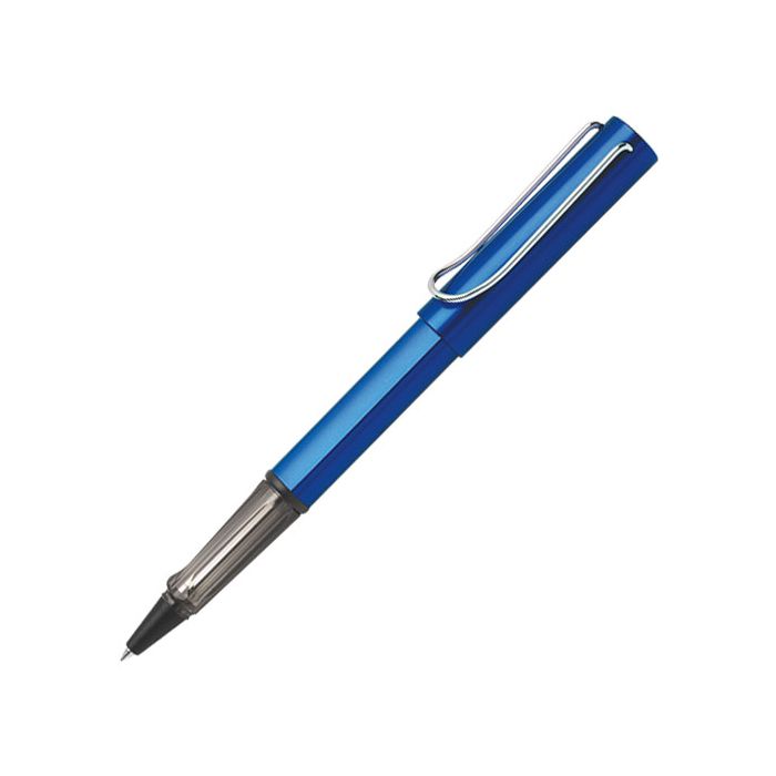 The LAMY blue rollerball pen in the AL-Star collection has a translucent ergonomic grip.