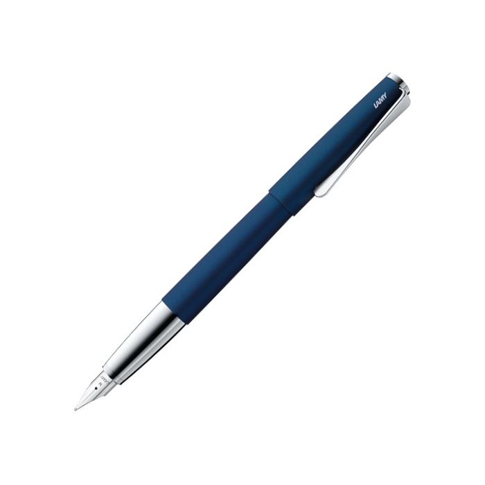 The LAMY blue lacquered fountain pen in the Studio collection has a two year warranty.