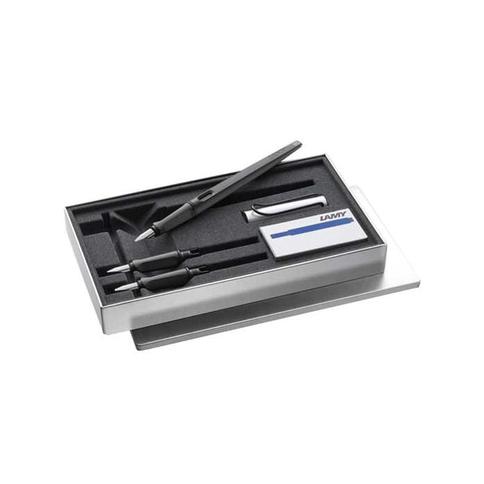 This is the LAMY Matt Black & Aluminium Joy AL Fountain Pen Set.