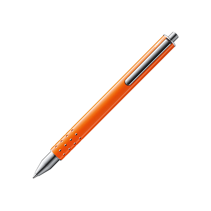LAMY's Swift Rollerball Pen in Neon Orange is made with metal and a glossy lacquer coating. 