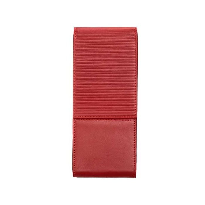 This Lamy 3 pen case is made from a red leather material.