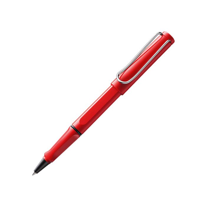 The LAMY red rollerball pen in the Safari collection.