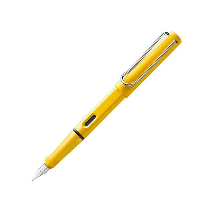 The LAMY yellow fountain pen in the Safari collection has a shiny plastic body.